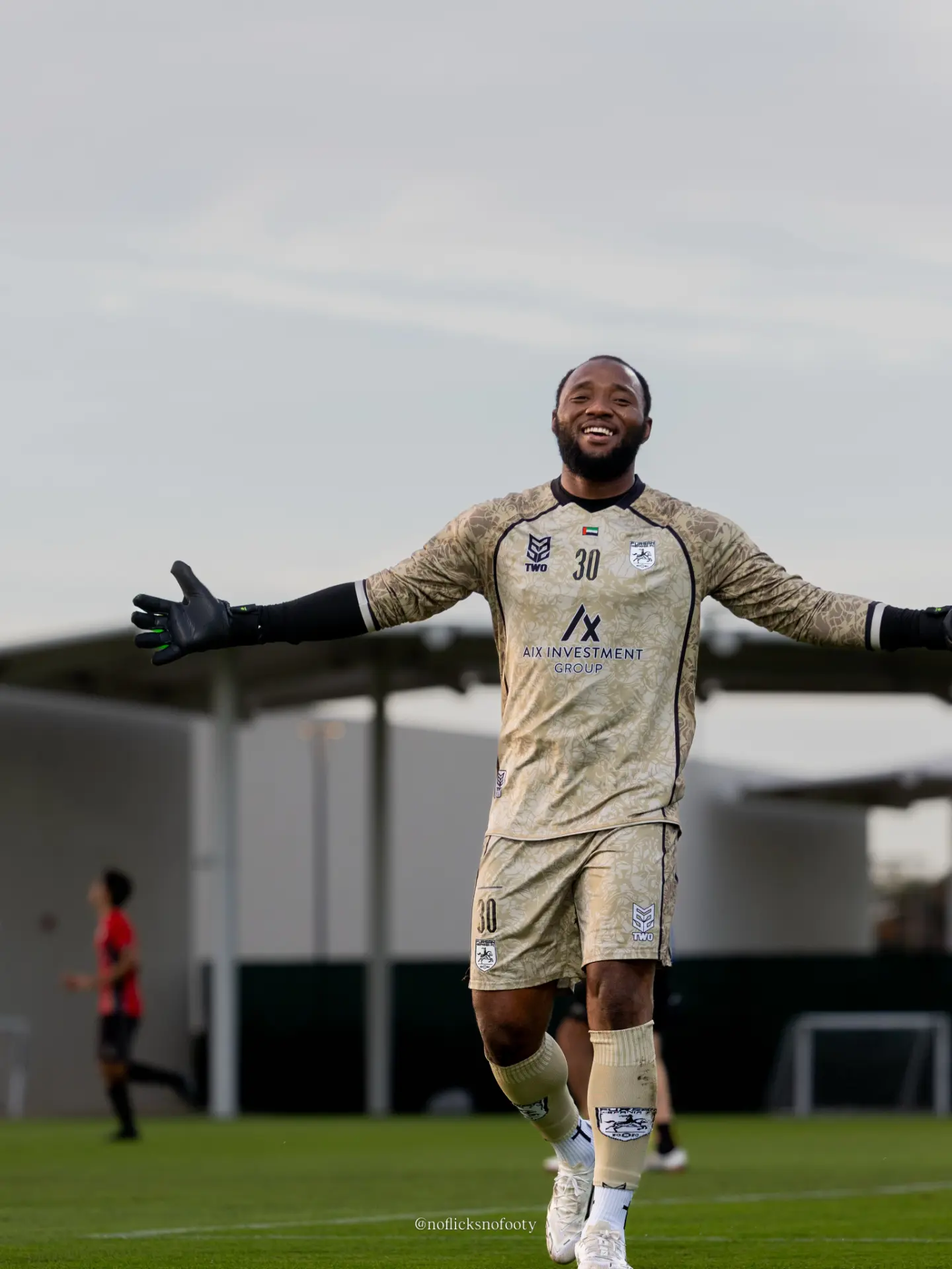 Fursan Hispania goalkeeper celebrating on the pitch